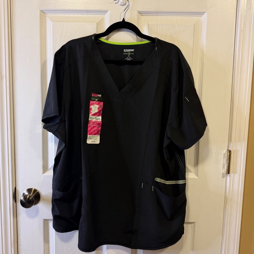 Scrubstar Women Black Active V-Neck Scrub Top 3XL WM11T656 Ethical Fabric NEW